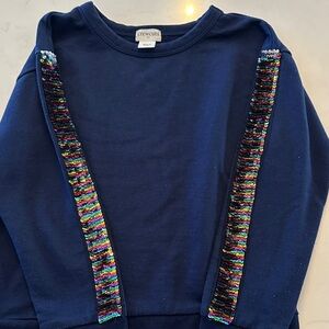 Crewcuts Blue Sweatshirt with Multicolor Sequin Stripes